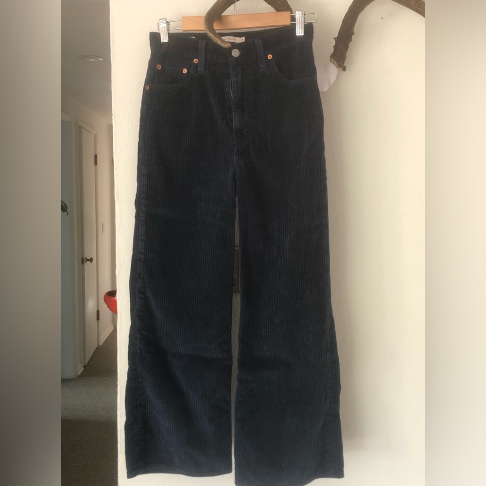 Levi's Ribcage Wide Leg Navy Corduroy Pants